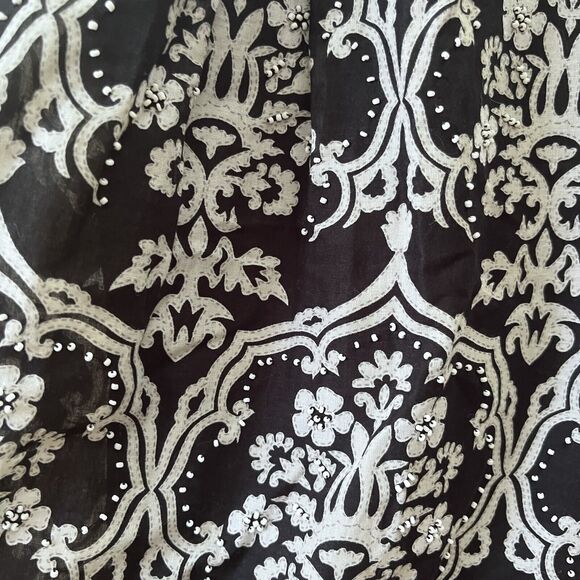 Loft A Line Beaded Pleated Swing Lined Skirt Womens 4 Black White Goth Boho 50s - Picture 3 of 9